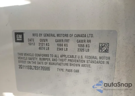 2014 Chevrolet Impala 1Lt z USA, uszkodzony, nr VIN 2G1115SL7E9176586